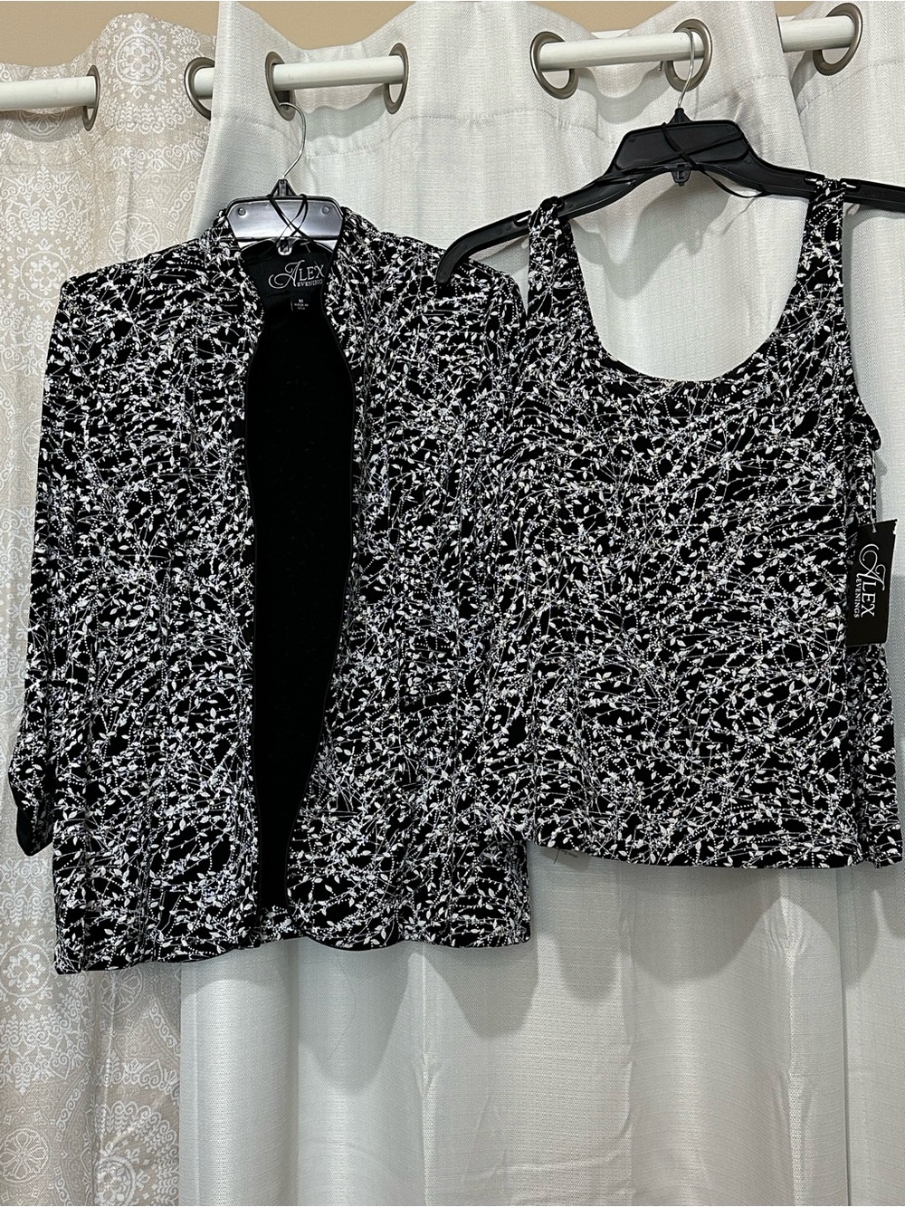 Alex Evenings Black and White Abstract Print Tank & Jacket Set
